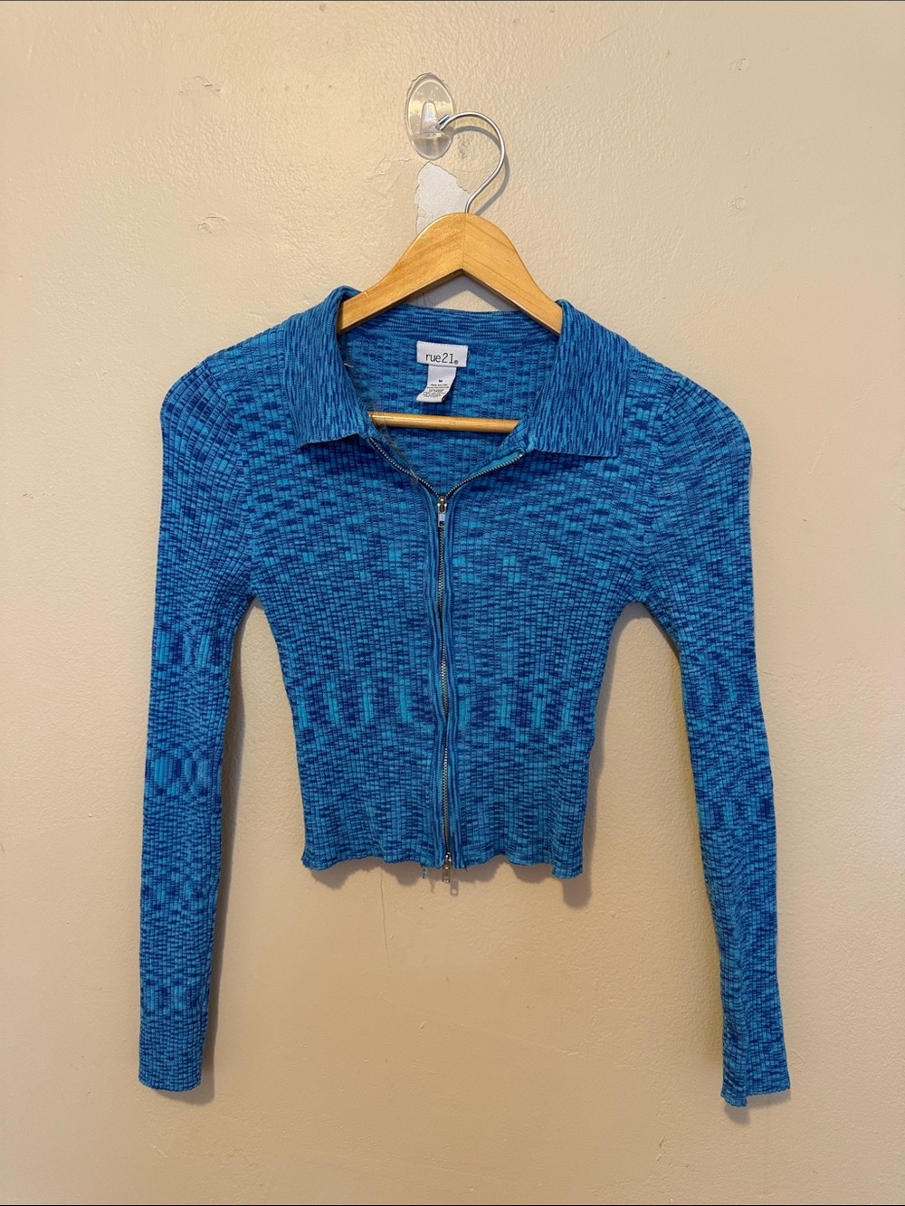 Rue21 Teal-Blue Ribbed Zip Polo Hoodie